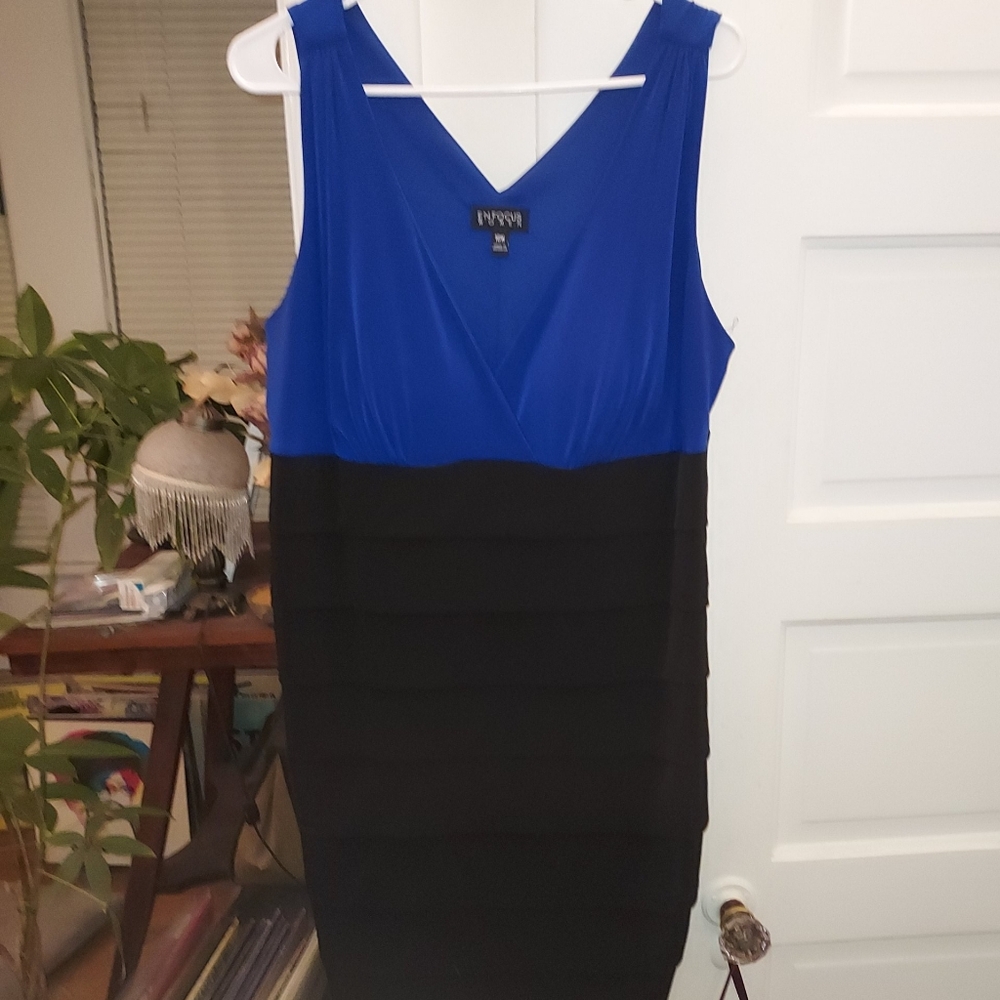 ENFOCUS Women Bodycon Faux wrap, Royal Blue/Black Dress 16W